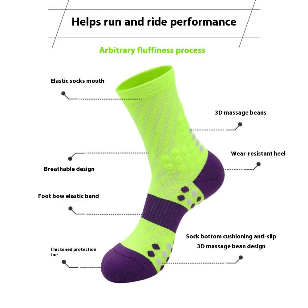 PORFIN Professional Sports Socks Sweat Wicking Mid Calf Socks for Running / Fitness / Basketball, Size M - Light Blue - 6