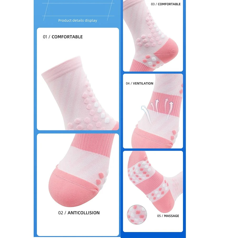PORFIN Professional Sports Socks Sweat Wicking Mid Calf Socks for Running / Fitness / Basketball, Size M - Light Blue - 7
