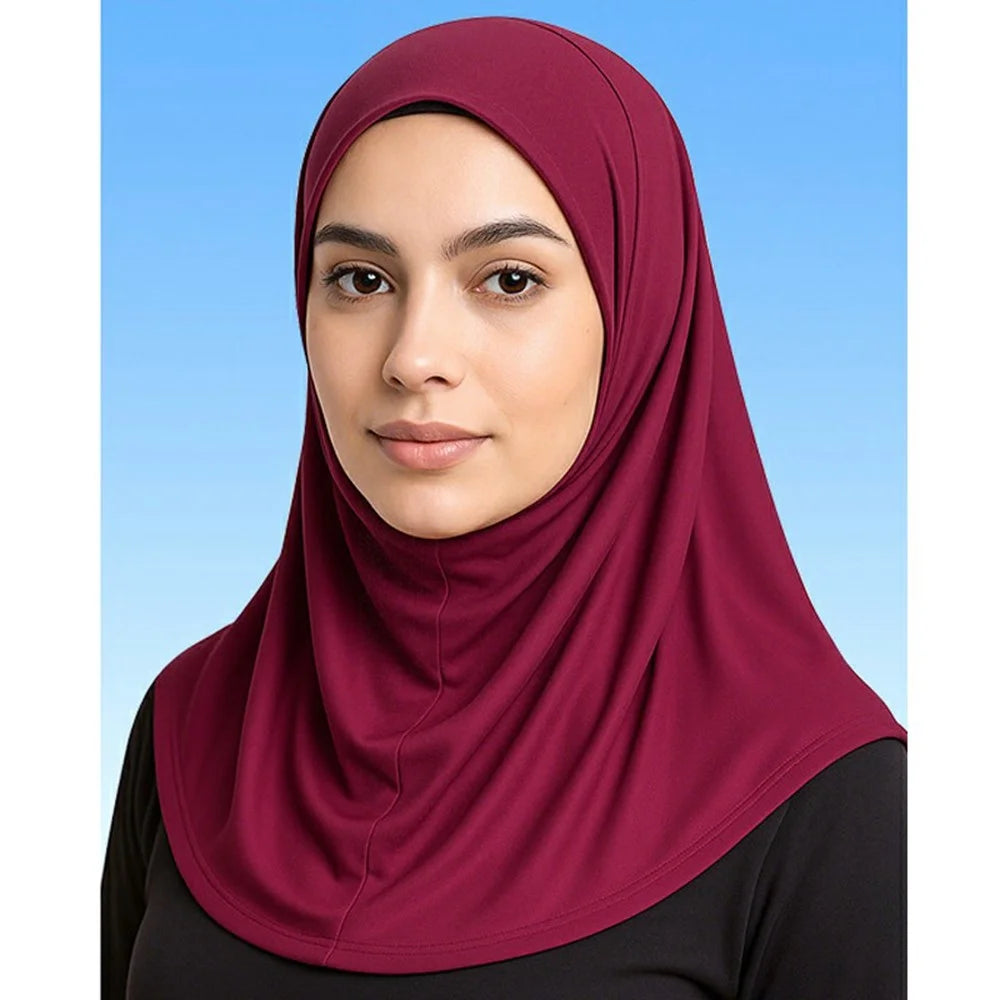 Muslim Head Scarf Sun Protection Middle Eastern Hijab Breathable Milk Silk Ethnic Turban Headwrap - Wine Red - 1