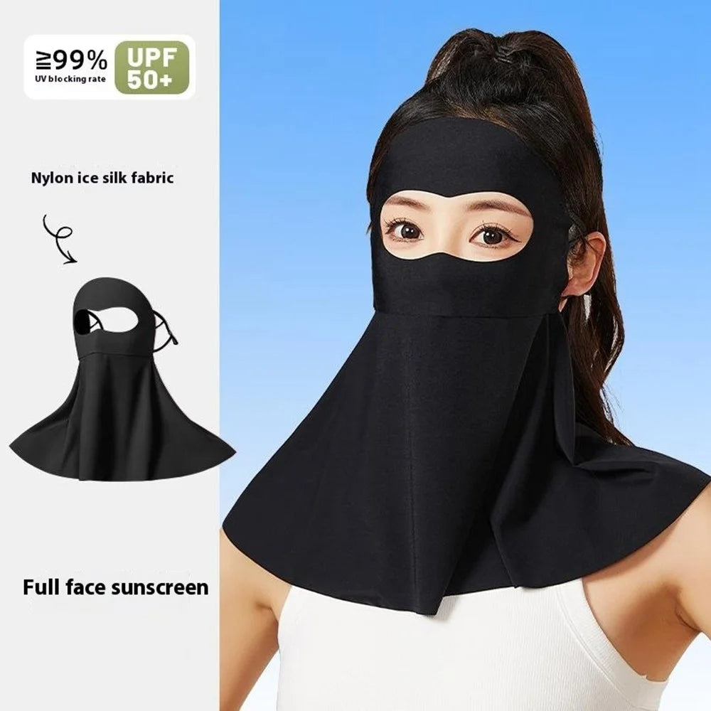 JLQLDB Full Face Neck Gaiter Mask Ice Silk Sun Protection Balaclava Motorcycle Riding Face Neck Cover - Black - 2