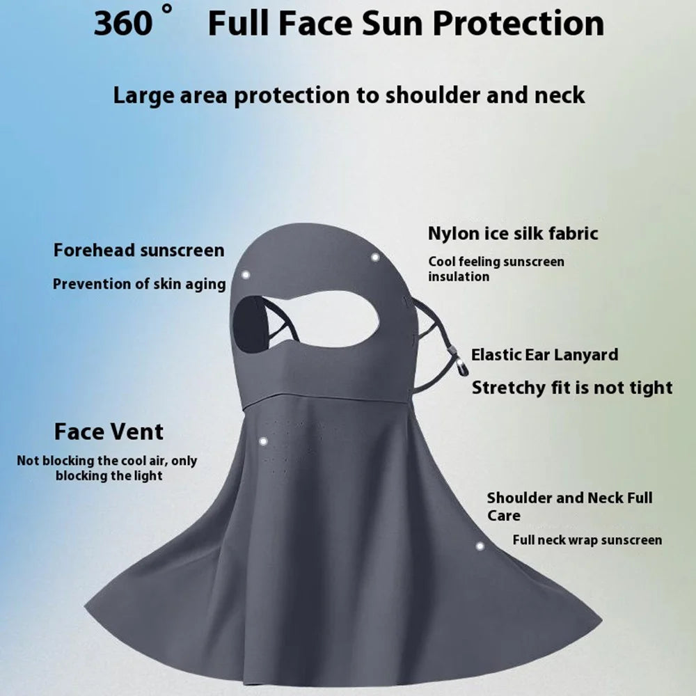 JLQLDB Full Face Neck Gaiter Mask Ice Silk Sun Protection Balaclava Motorcycle Riding Face Neck Cover - Black - 5