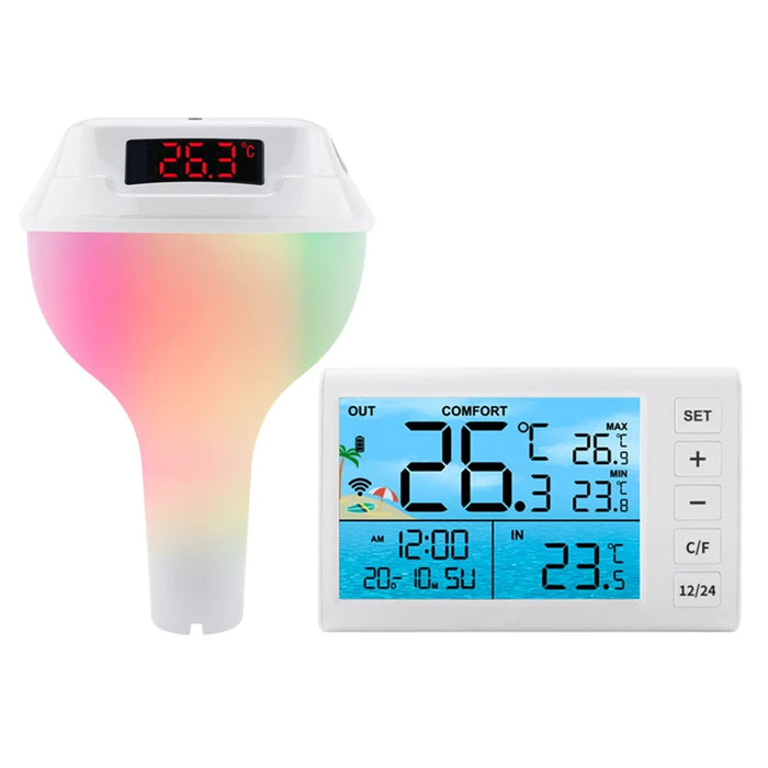 TS-PL01 Wireless Floating Pool Thermometer Solar Powered Digital Display Water Temperature Meter with RGB Light - White - 1