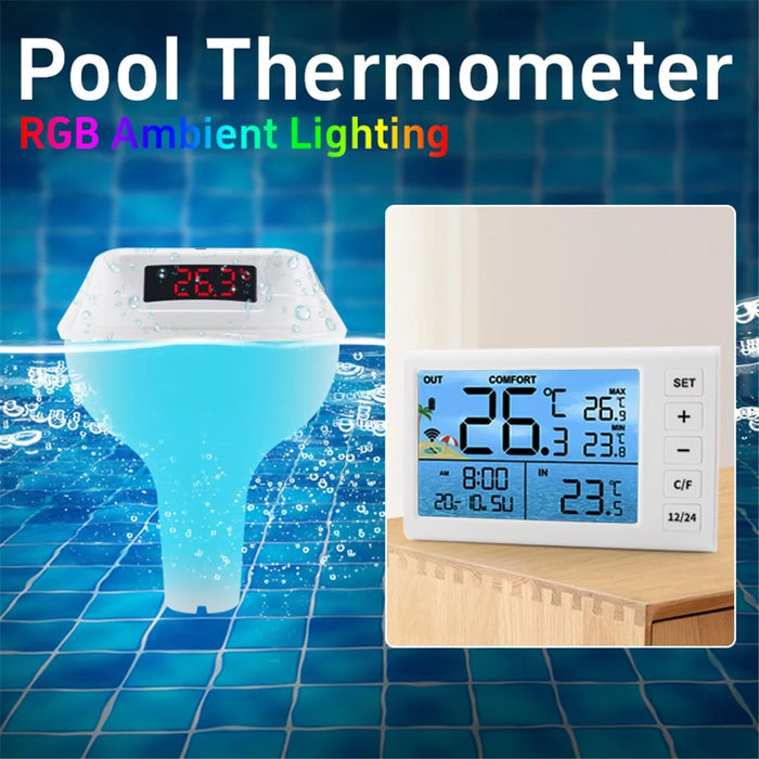 TS-PL01 Wireless Floating Pool Thermometer Solar Powered Digital Display Water Temperature Meter with RGB Light - White - 5