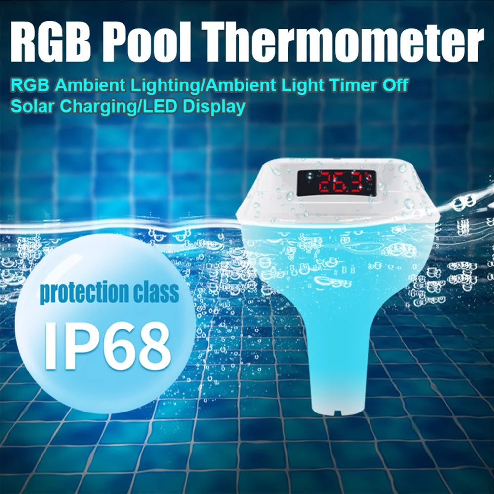 TS-PL03 Solar Powered Digital Display Floating Pool Thermometer with RGB Ambient Light for Swimming Pool - Pink - 2