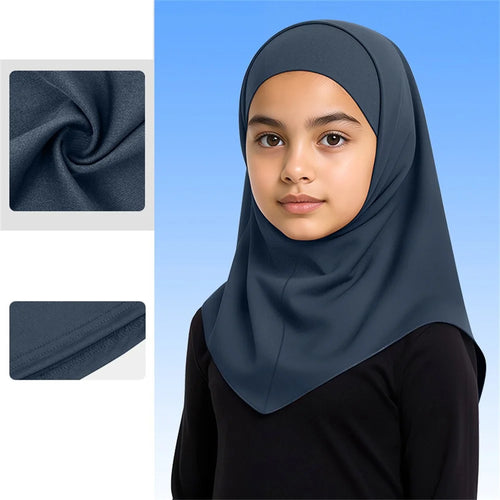 ETMSLTT Muslim Head Scarf for Children Sun Protection Milk Silk Middle Eastern Hijab Ethnic Turban Headwrap - Navy Blue - 1
