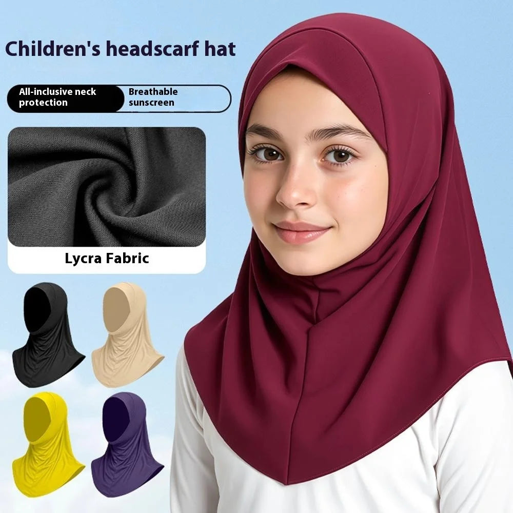 ETMSLTT Muslim Head Scarf for Children Sun Protection Milk Silk Middle Eastern Hijab Ethnic Turban Headwrap - Navy Blue - 2