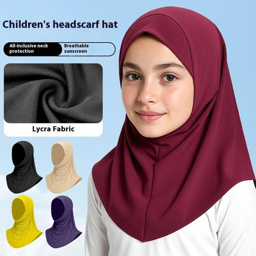 ETMSLTT Muslim Head Scarf for Children Sun Protection Milk Silk Middle Eastern Hijab Ethnic Turban Headwrap - Navy Blue - 2