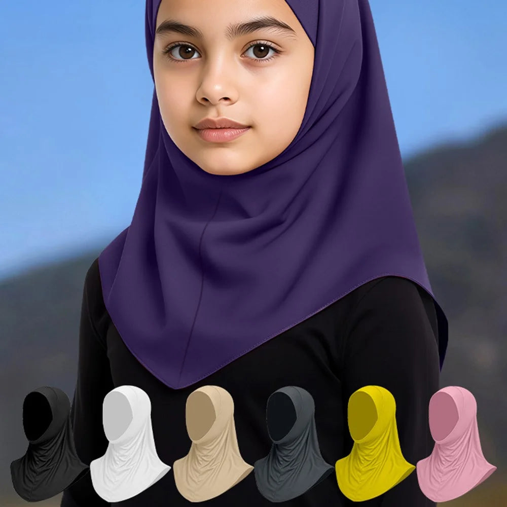 ETMSLTT Muslim Head Scarf for Children Sun Protection Milk Silk Middle Eastern Hijab Ethnic Turban Headwrap - Navy Blue - 6