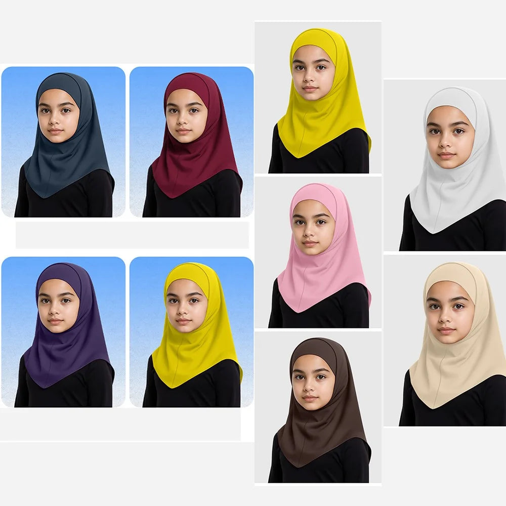 ETMSLTT Muslim Head Scarf for Children Sun Protection Milk Silk Middle Eastern Hijab Ethnic Turban Headwrap - Navy Blue - 7