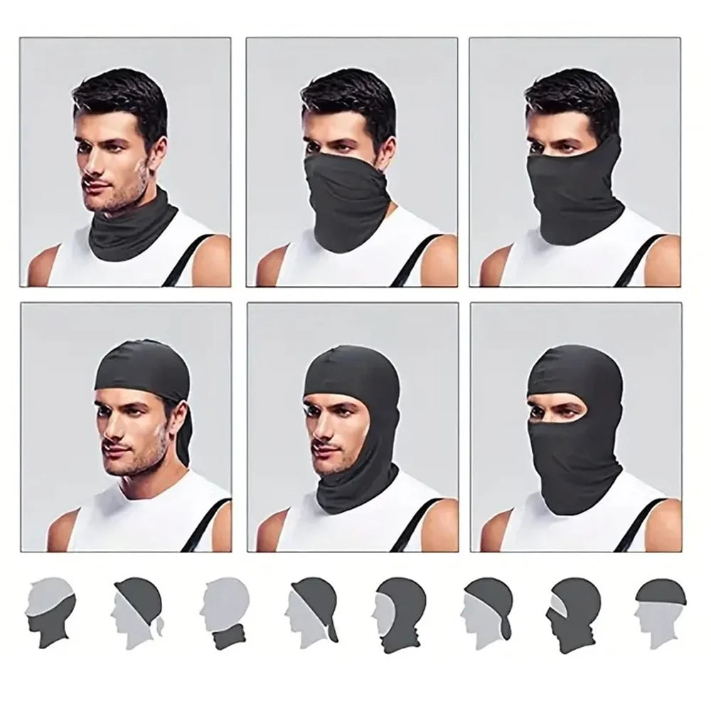Windproof Cycling Full Face Mask Milk Silk Summer Outdoor Sun Protection Hood Balaclava - Black / TBTT-001 - 6