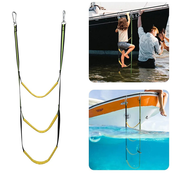 3 Steps Inflatable Boat Boarding Ladder Marine Rope with Hanging Hooks Climbing Aider for Kayak - Fluorescent Green - 2