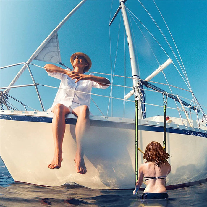 3 Steps Inflatable Boat Boarding Ladder Marine Rope with Hanging Hooks Climbing Aider for Kayak - Fluorescent Green - 6