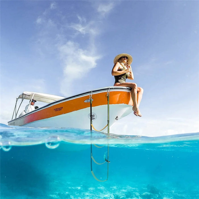 3 Steps Inflatable Boat Boarding Ladder Marine Rope with Hanging Hooks Climbing Aider for Kayak - Fluorescent Green - 7