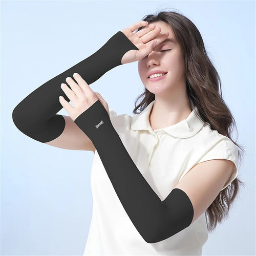 GOUNOD 1 Pair Summer Outdoor Cycling Ice Silk UV Protection Arm Sleeves Cooling Breathable Arm Guards - Black S - 1
