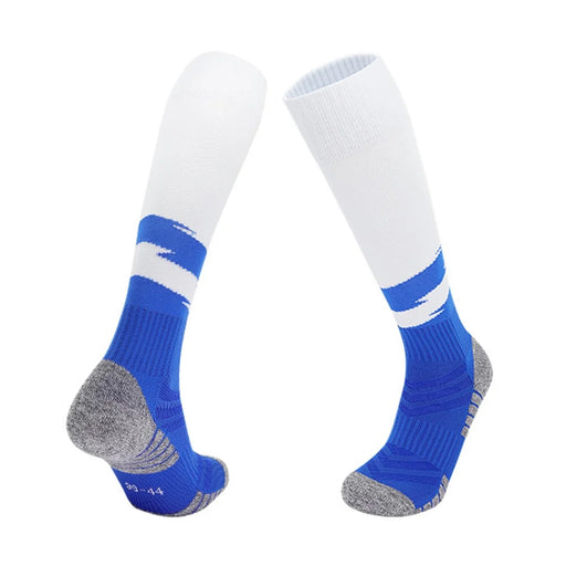PORFIN 664 Summer Professional Sports Socks Non Slip Long Tube Breathable Soccer Socks, Size S - White+Blue - 1