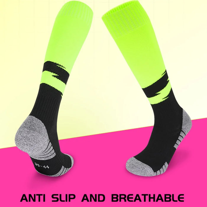 PORFIN 664 Summer Professional Sports Socks Non Slip Long Tube Breathable Soccer Socks, Size M - Yellow - 3