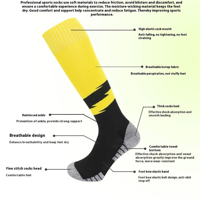 PORFIN 664 Summer Professional Sports Socks Non Slip Long Tube Breathable Soccer Socks, Size M - Yellow - 5