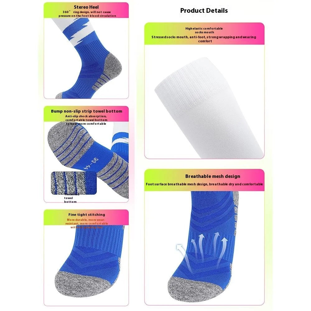 PORFIN 664 Summer Professional Sports Socks Non Slip Long Tube Breathable Soccer Socks, Size L - Red - 4