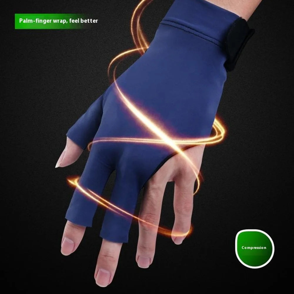 GL060 1Pc Snooker Billiards Glove 3 Finger Breathable Anti-Slip Wear-Resistant Glove - Blue Left Hand / S - 5