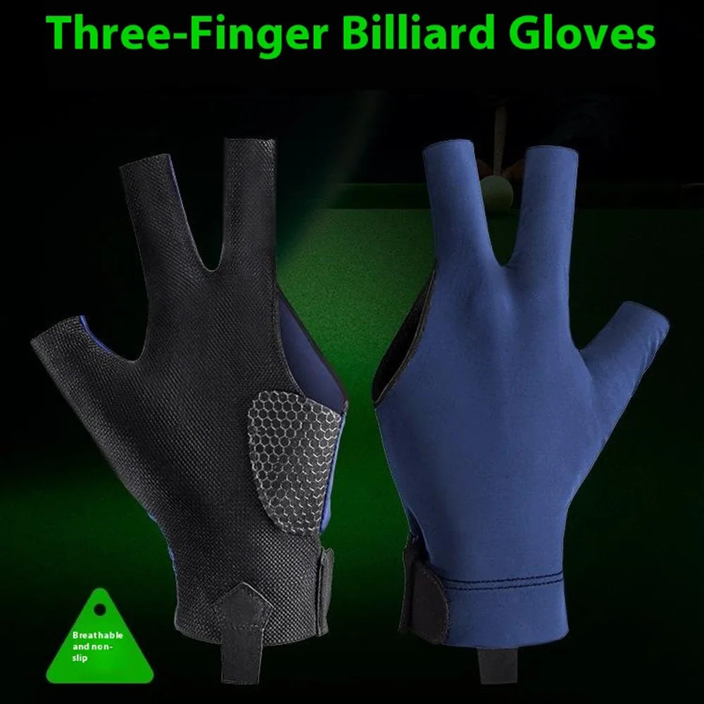 GL060 1Pc Snooker Billiards Glove 3 Finger Breathable Anti-Slip Wear-Resistant Glove - Blue Left Hand / S - 6