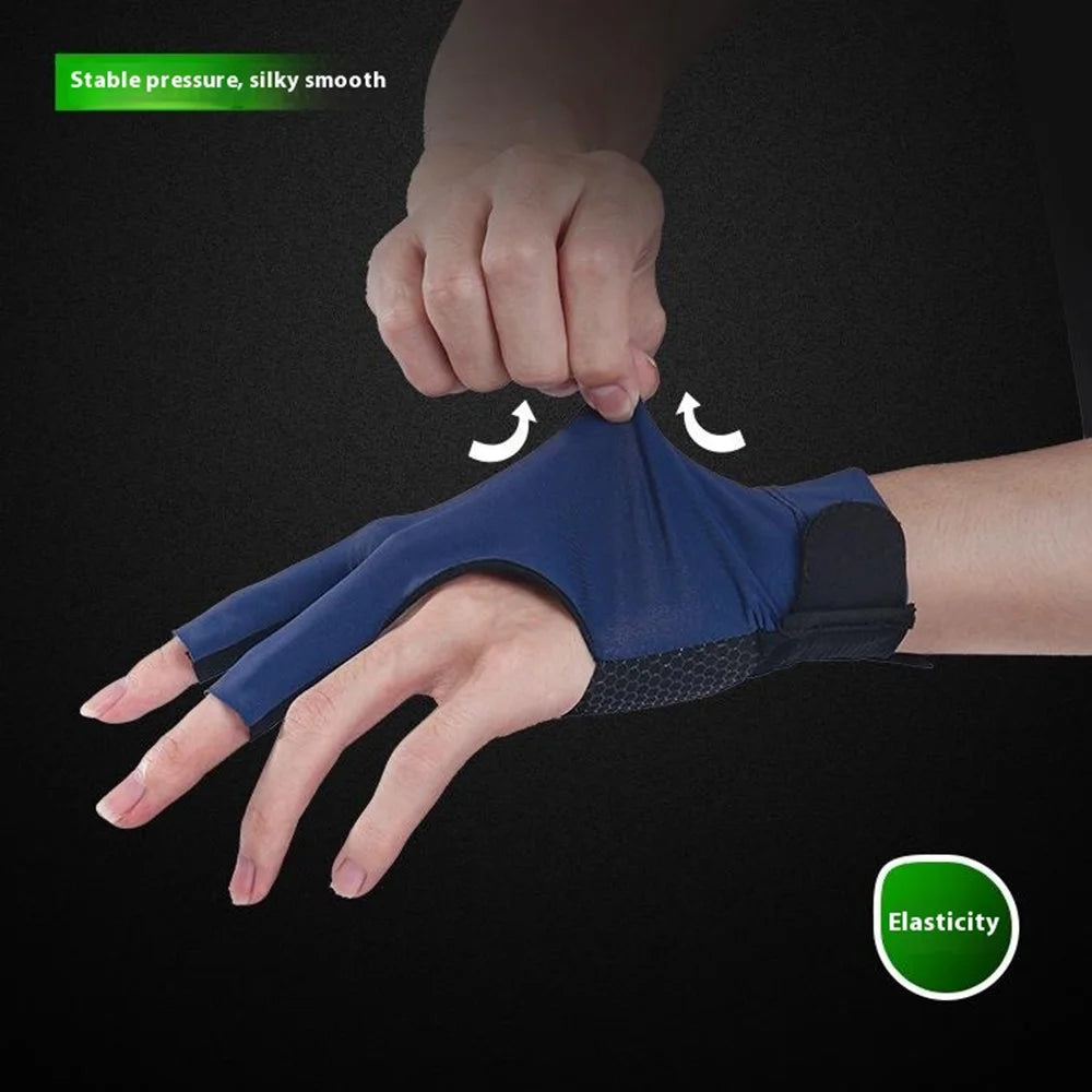 GL060 1Pc Snooker Billiards Glove 3 Finger Breathable Anti-Slip Wear-Resistant Glove - Blue Left Hand / S - 7