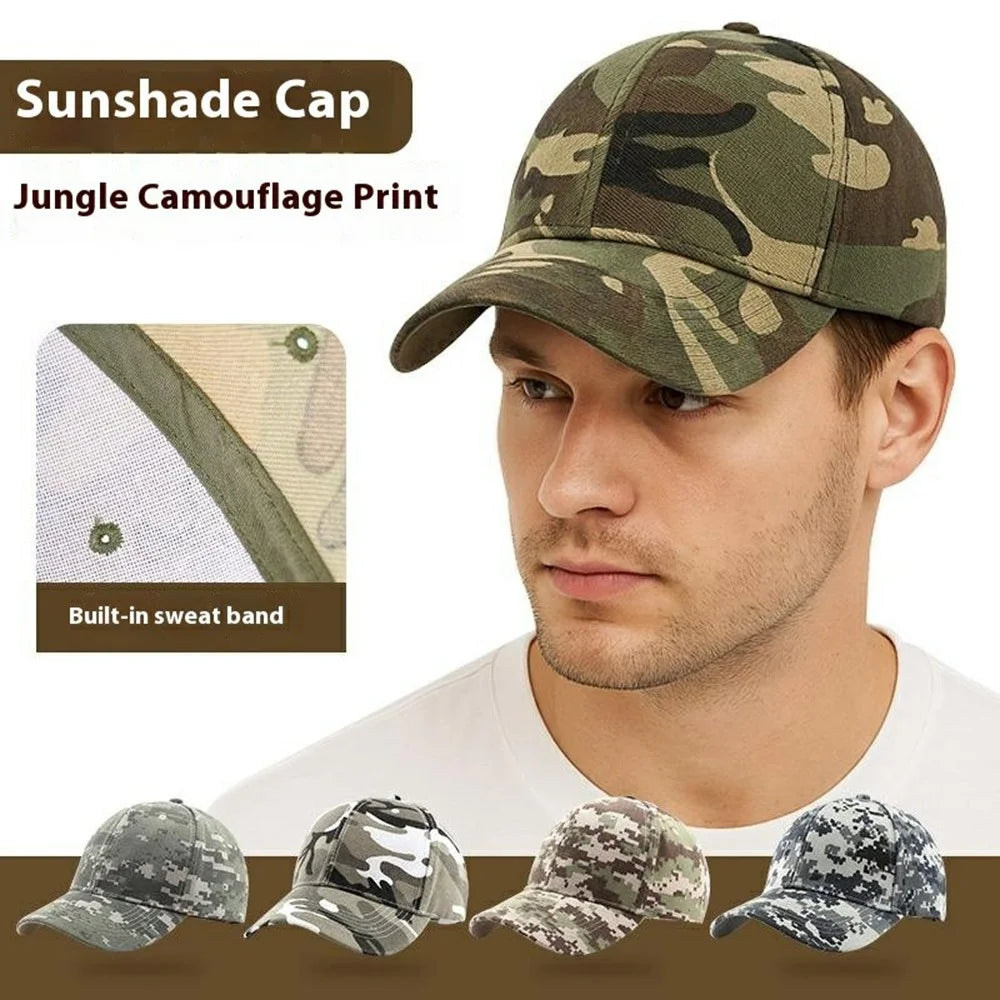 Outdoor Sun Hat Wide Brim Baseball Cap Tactical Camo Sports Hat for Hiking Camping - Leaves Print - 2