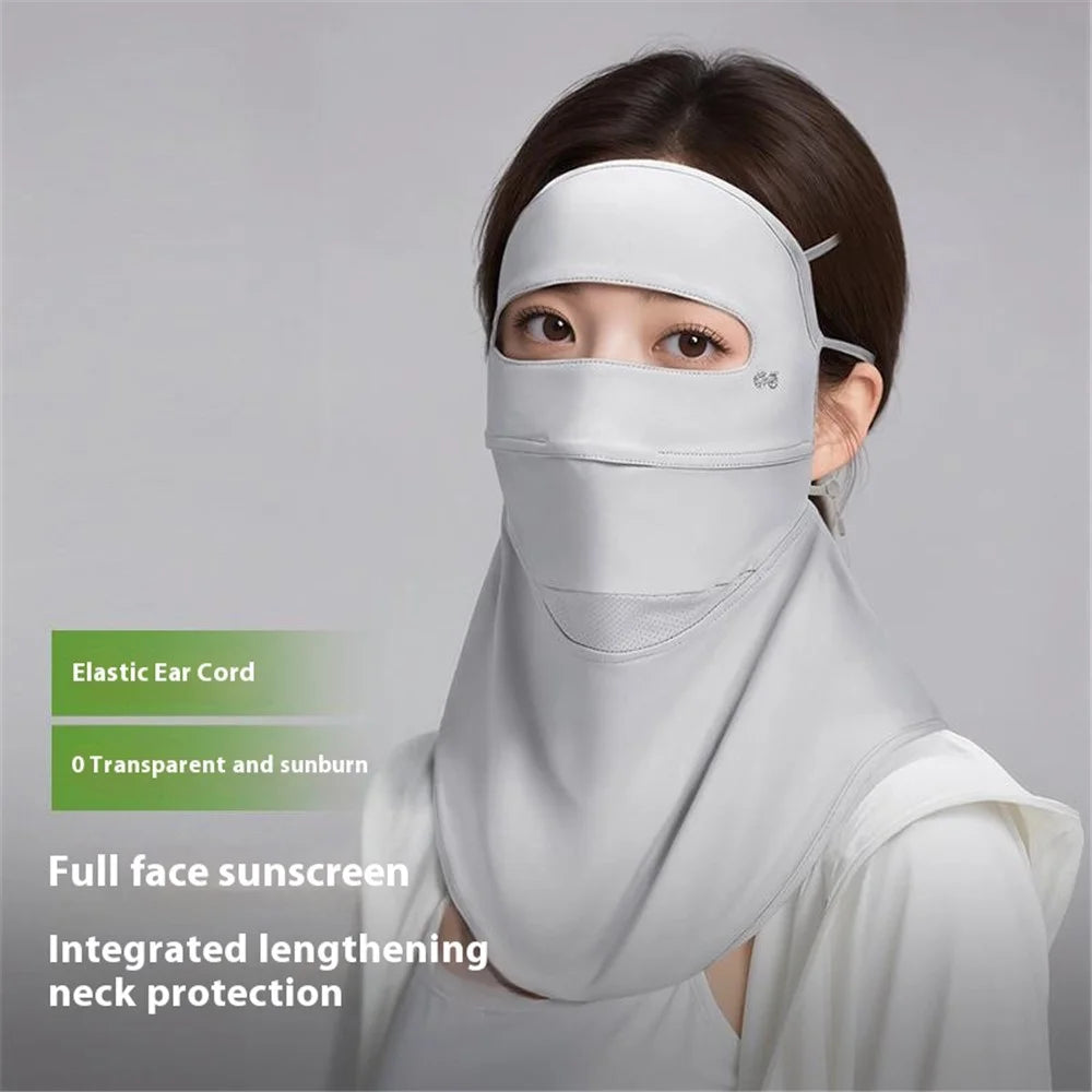 GOLOVEJOY XTJ153 Full Face Sun Protection Mask Women Summer Breathable Facekini Ice Silk Extended Neck Cover - Light Grey - 2