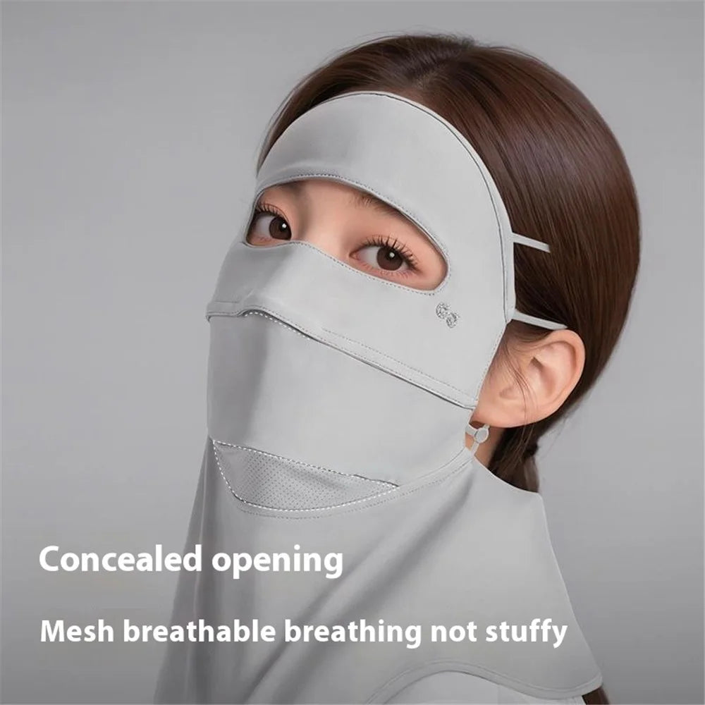 GOLOVEJOY XTJ153 Full Face Sun Protection Mask Women Summer Breathable Facekini Ice Silk Extended Neck Cover - Light Grey - 3