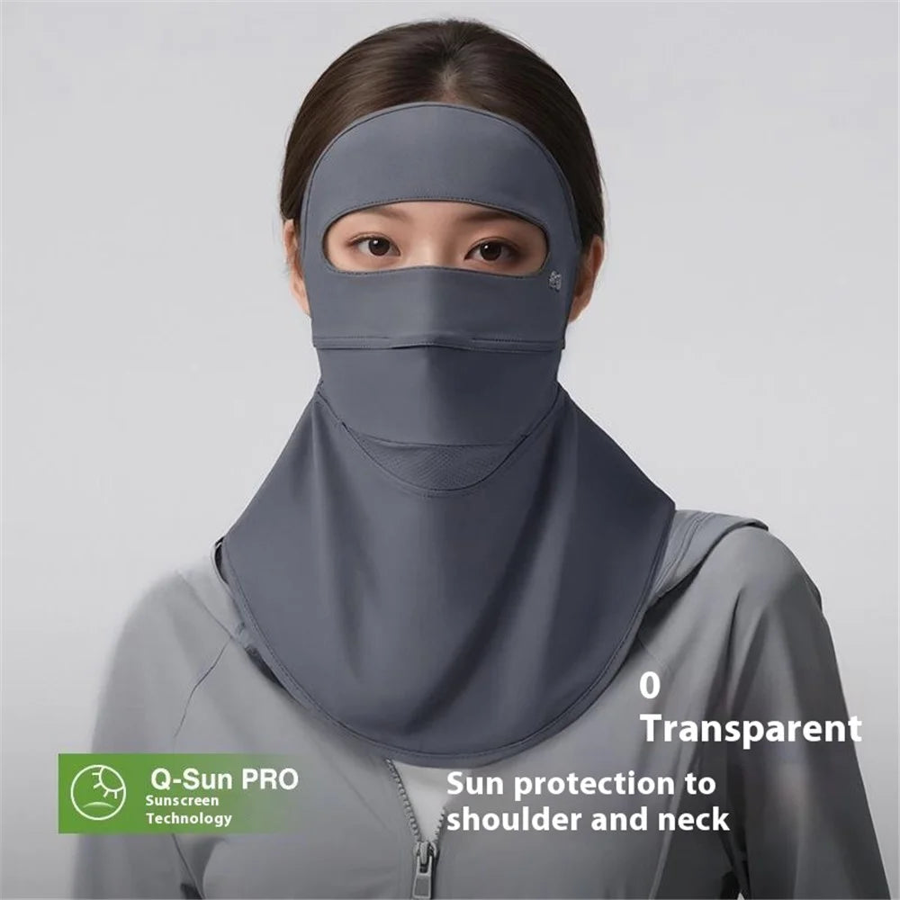 GOLOVEJOY XTJ153 Full Face Sun Protection Mask Women Summer Breathable Facekini Ice Silk Extended Neck Cover - Light Grey - 4