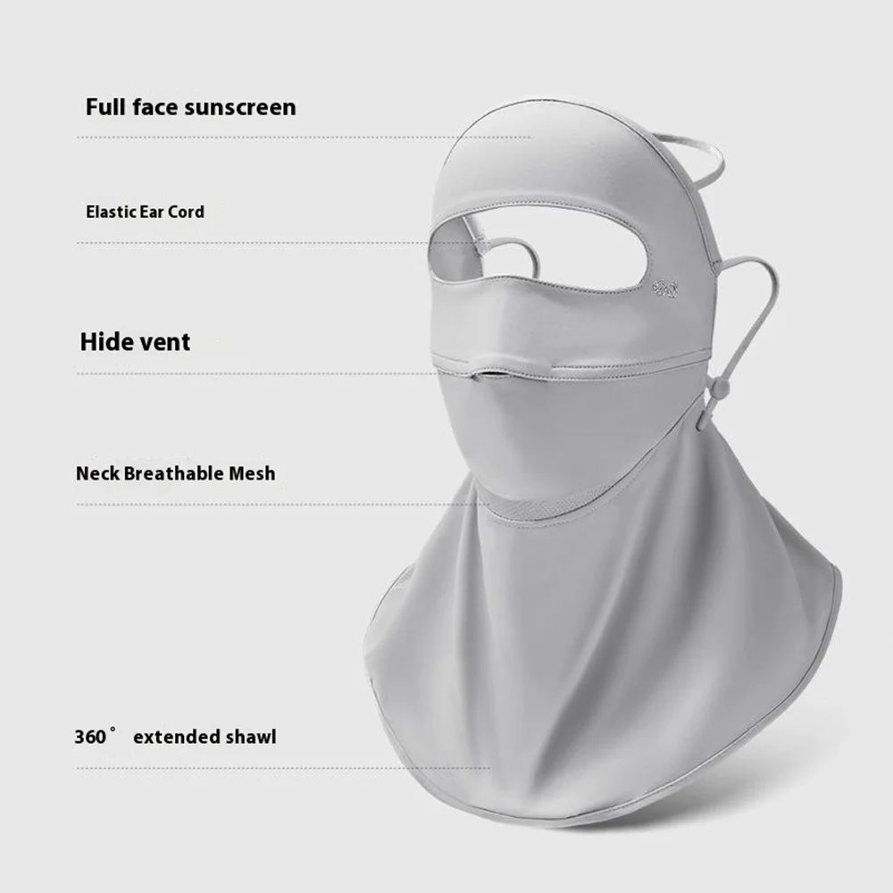 GOLOVEJOY XTJ153 Full Face Sun Protection Mask Women Summer Breathable Facekini Ice Silk Extended Neck Cover - Light Grey - 6