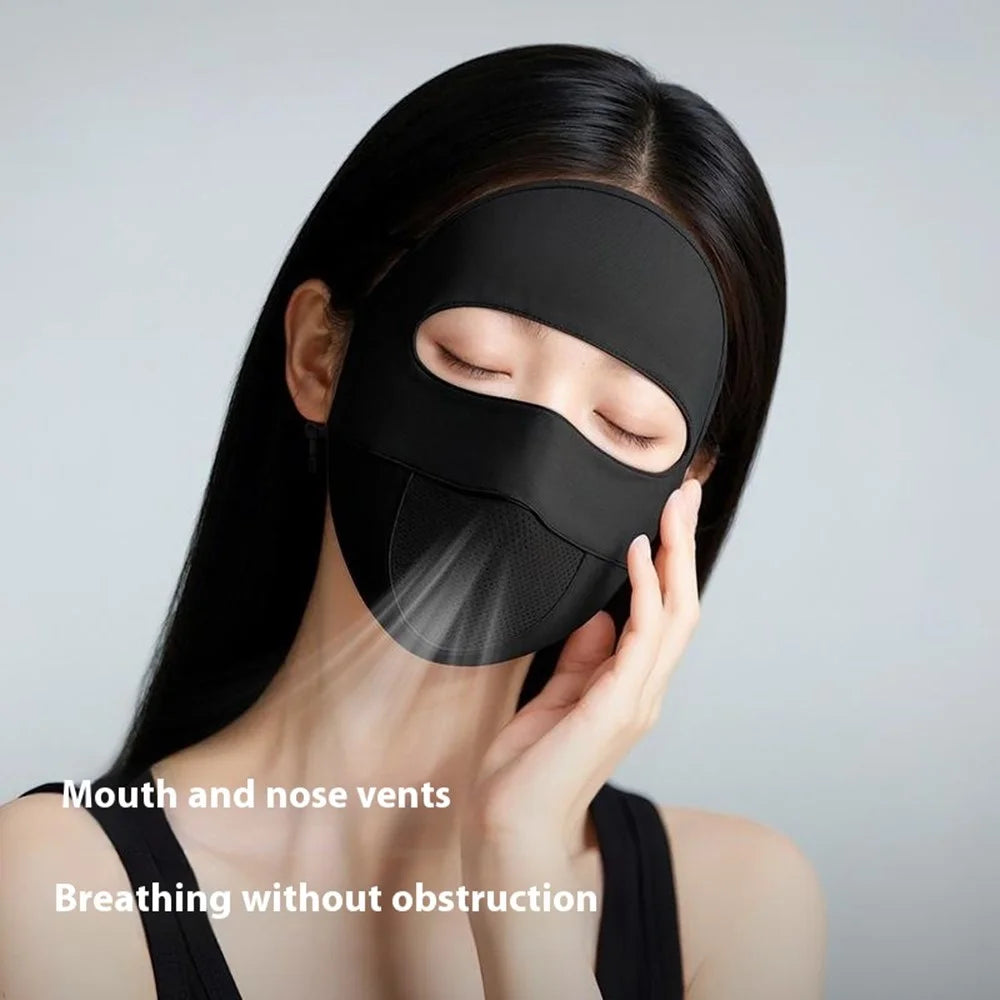 GOLOVEJOY XTJ152 Summer Full Face Sun Protection Mask Ice Silk Cycling Face Cover Women Facekini - Black - 4