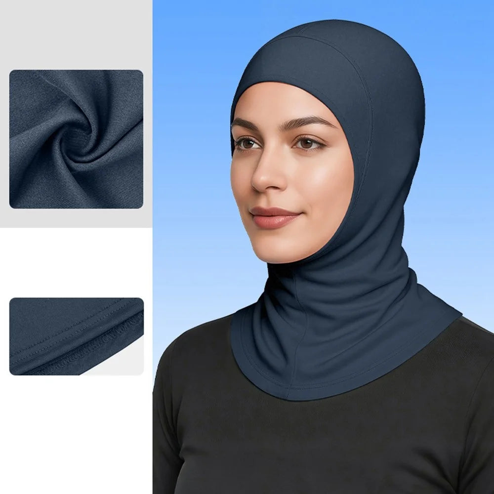 DYMSLTT Sun Protection Head Cover Milk Silk Middle Eastern Hijab Turban Breathable Ethnic Headwrap - Navy Blue - 1