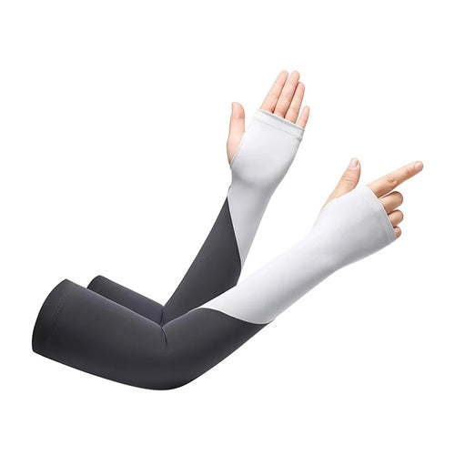 FZXT019 1 Pair Summer Thin Ice Silk Arm Sleeves Cooling UV Protection Thumbhole Design Outdoor Sports Sleeves - Grey - 1
