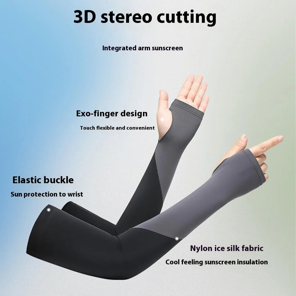 FZXT019 1 Pair Summer Thin Ice Silk Arm Sleeves Cooling UV Protection Thumbhole Design Outdoor Sports Sleeves - Grey - 5