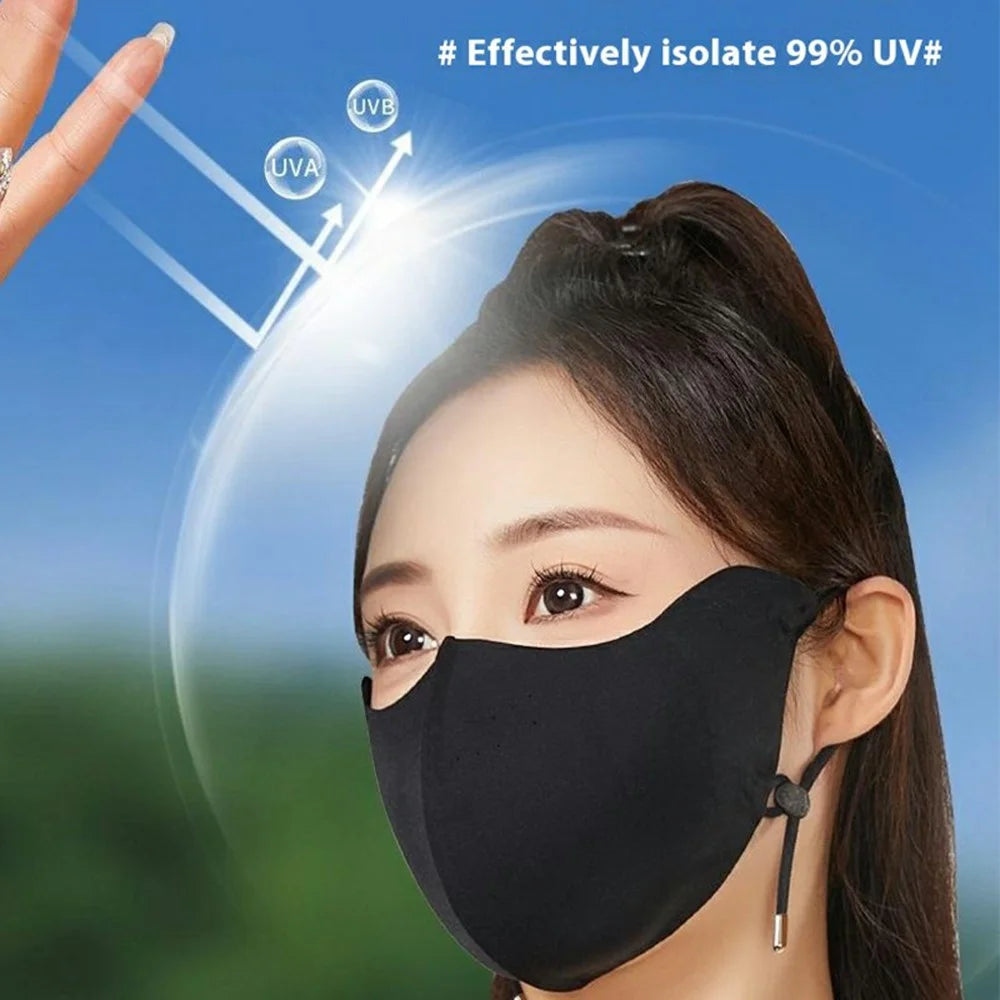 Ice Silk Face Mask Women Cycling UV Protection Eye Corner Shield Adjustable Ear Loops Mask - Black - 2