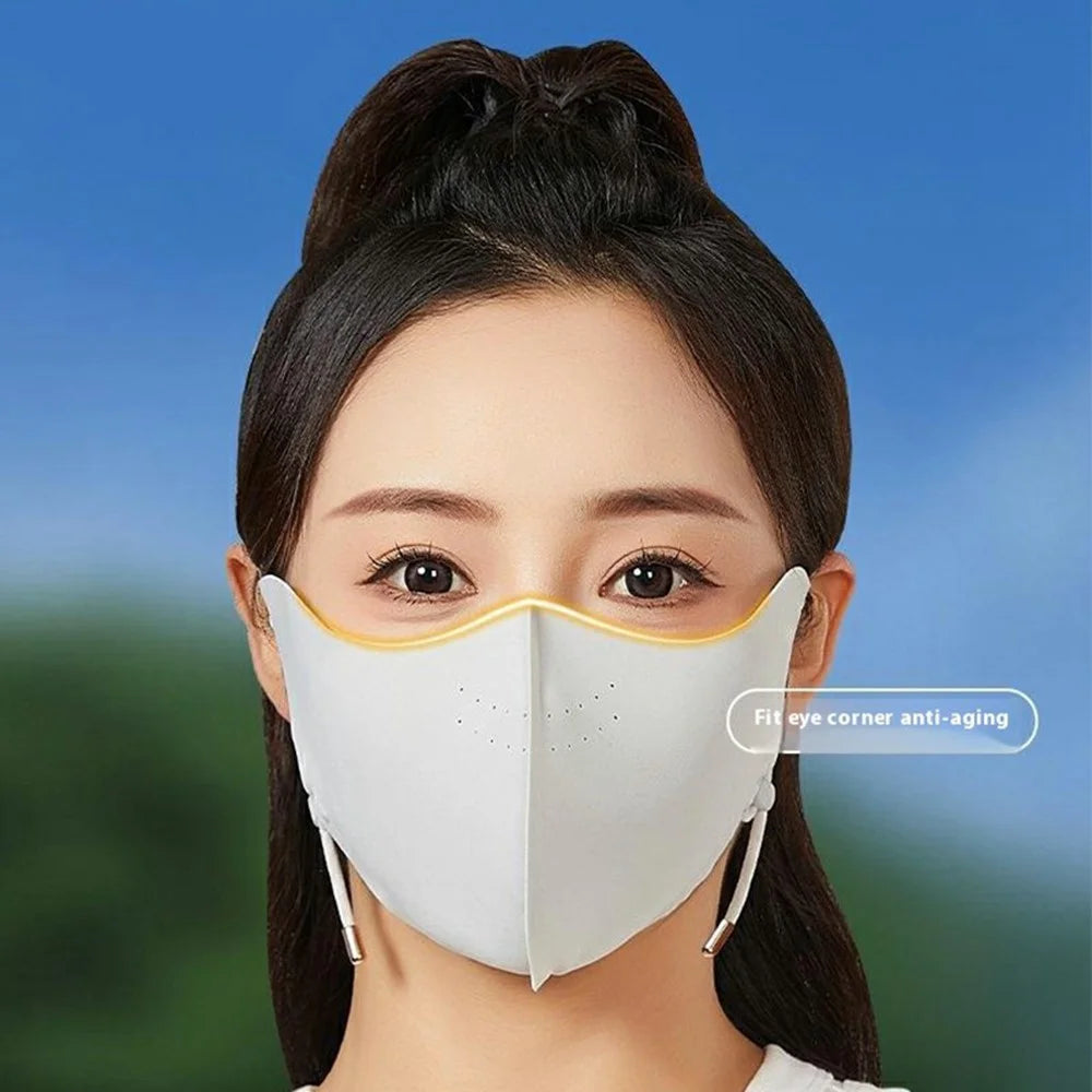 Ice Silk Face Mask Women Cycling UV Protection Eye Corner Shield Adjustable Ear Loops Mask - Black - 5