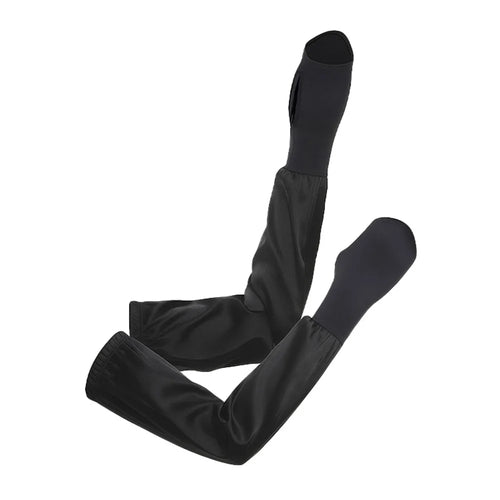 1 Pair Summer Sun Protection Arm Sleeves Outdoor Activities Loose Elastic Ice Silk Sleeve with Hand Protection Design - Black - 1