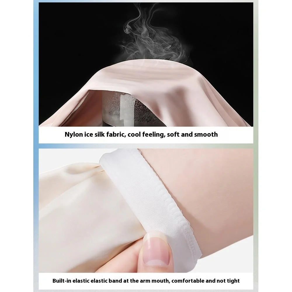 1 Pair Summer Sun Protection Arm Sleeves Outdoor Activities Loose Elastic Ice Silk Sleeve with Hand Protection Design - Black - 6