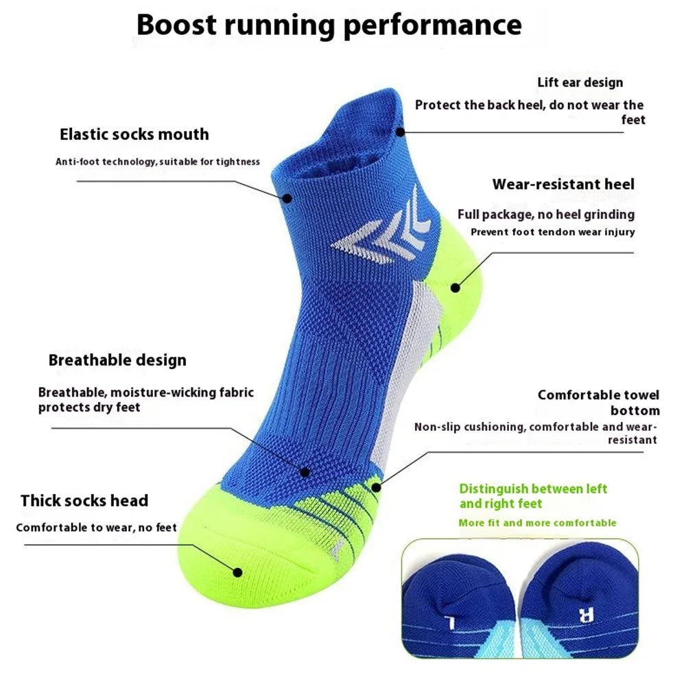 PORFIN JCB3020 Running Socks Summer Athletic Socks Quick Dry Non Slip Sports Ankle Socks, Size L: 39-44 - Lake Blue - 7