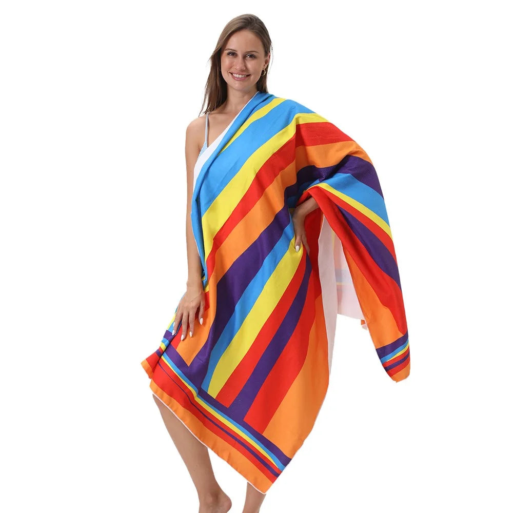 100x180cm Beach Towel Microfiber Quick Dry Absorbent Color Stripe Multipurpose Travel Swimming Towel - 2
