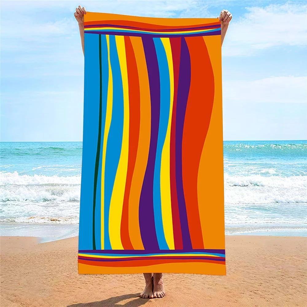 100x180cm Beach Towel Microfiber Quick Dry Absorbent Color Stripe Multipurpose Travel Swimming Towel - 3