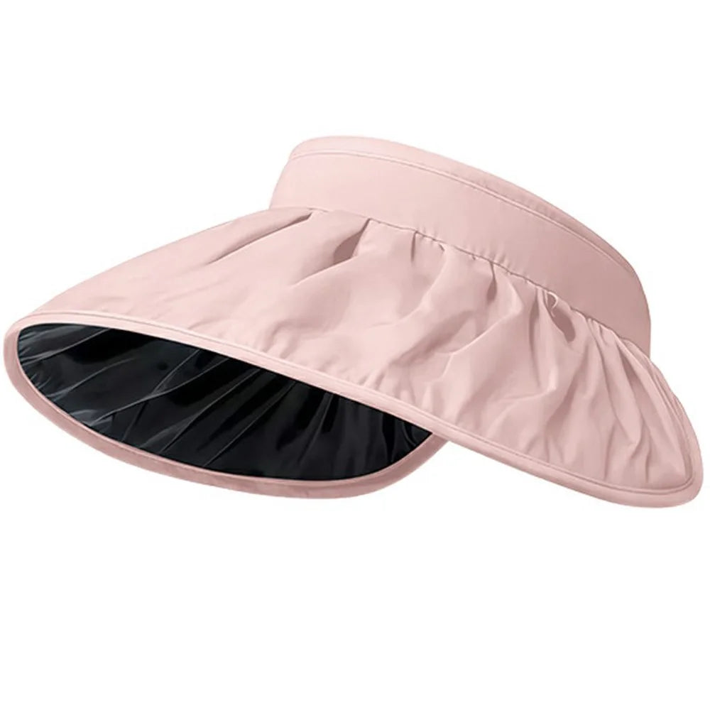 BKKDM Black Vinyl Lined UV Protection Outdoor Visor Cap Large Brim Foldable Waterproof Sun Hat - Pink - 1