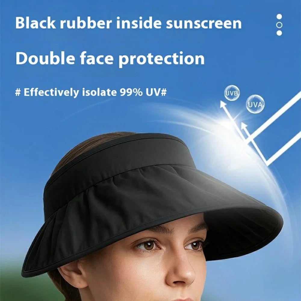 BKKDM Black Vinyl Lined UV Protection Outdoor Visor Cap Large Brim Foldable Waterproof Sun Hat - Pink - 3