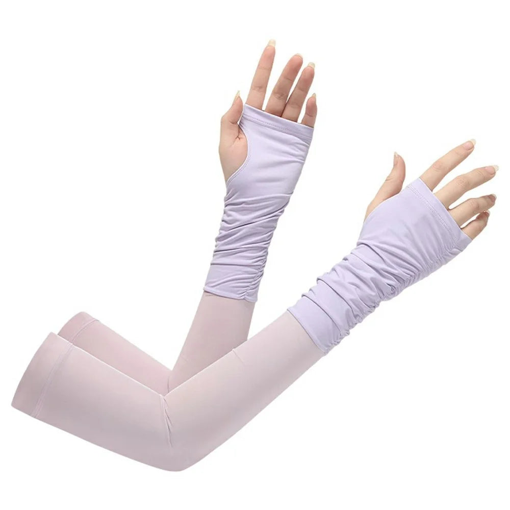 JLFSXT 1 Pair Cooling Arm Sleeves Fishing UV Protection Breathable Fingerless Ice Silk Sunscreen Sleeves - Taro Purple - 1