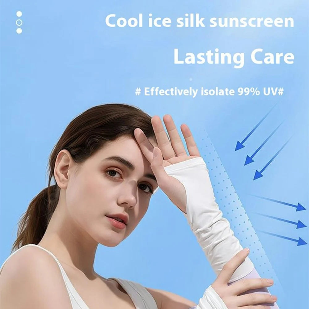 JLFSXT 1 Pair Cooling Arm Sleeves Fishing UV Protection Breathable Fingerless Ice Silk Sunscreen Sleeves - Taro Purple - 2