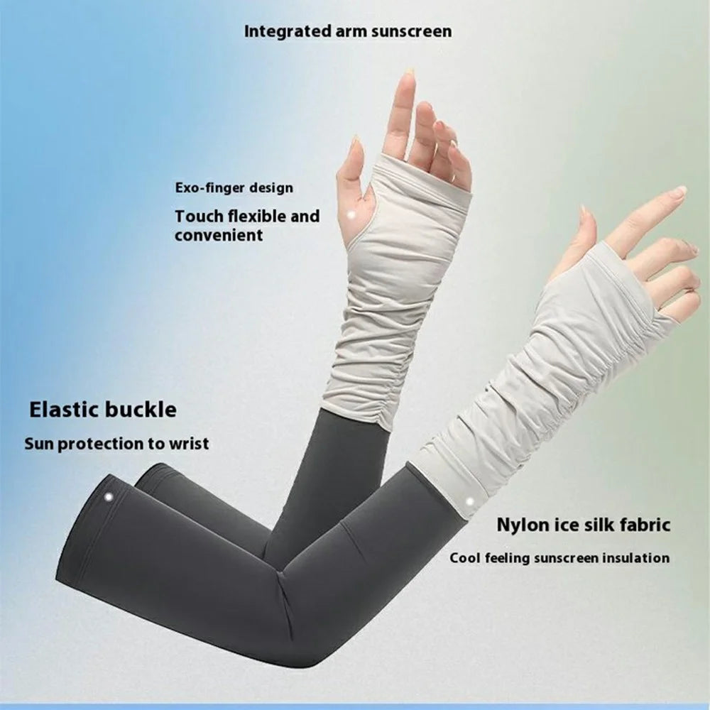 JLFSXT 1 Pair Cooling Arm Sleeves Fishing UV Protection Breathable Fingerless Ice Silk Sunscreen Sleeves - Taro Purple - 3