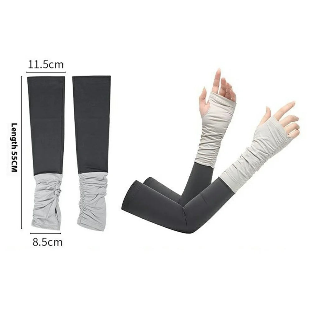 JLFSXT 1 Pair Cooling Arm Sleeves Fishing UV Protection Breathable Fingerless Ice Silk Sunscreen Sleeves - Taro Purple - 5