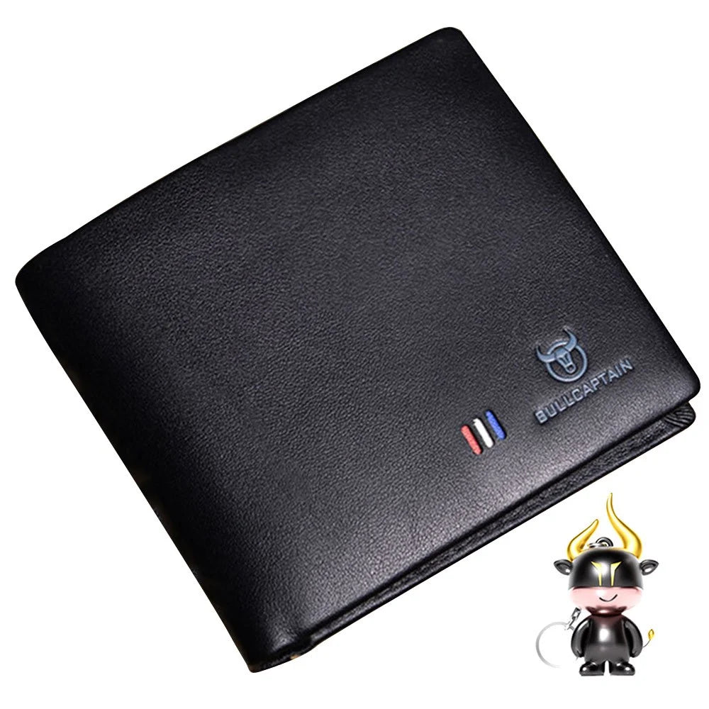 BULLCAPTAIN QB0003 Top Layer Cowhide Leather Wallet Men Bifold Cards Cash Holder with Keychain - 1