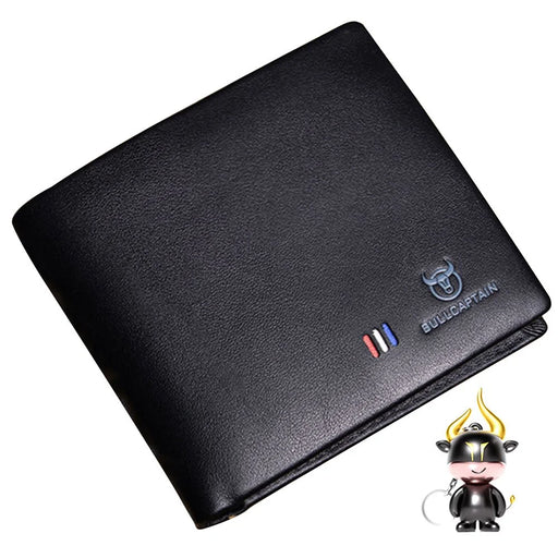 BULLCAPTAIN QB0003 Top Layer Cowhide Leather Wallet Men Bifold Cards Cash Holder with Keychain - 1