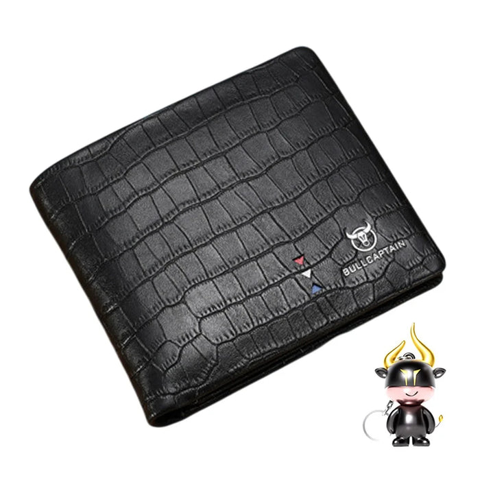 BULLCAPTAIN QB0006 Cowhide Leather Wallet Bi-Fold Men Cash Cards Holder with Keychain - 1